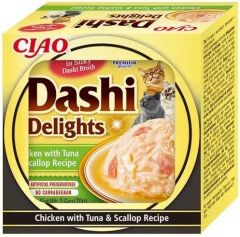 Ciao Dashi Delights Tavuk & Ton Balığı ve Deniz Taraklı Kedi Çorbası 70 Gr