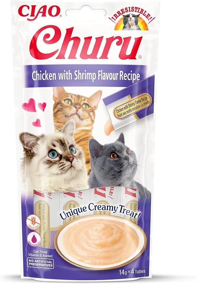 Ciao Churu Cream Tavuklu ve Karidesli Kedi Ödül Kreması 4 x 14 Gr