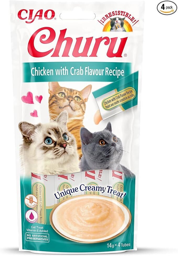 Ciao Churu Cream Tavuklu ve Yengeçli Kedi Ödül Kreması 4 x 14 Gr